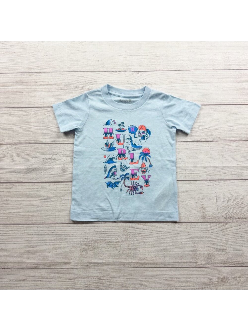 Hurley Toddler Boys Ocean Graphic Tee Short Sleeve Shirt Blue 2T